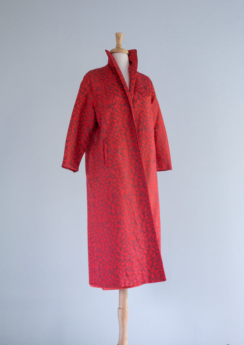 Fabulous 1950's Red Faille Evening Coat / Medium