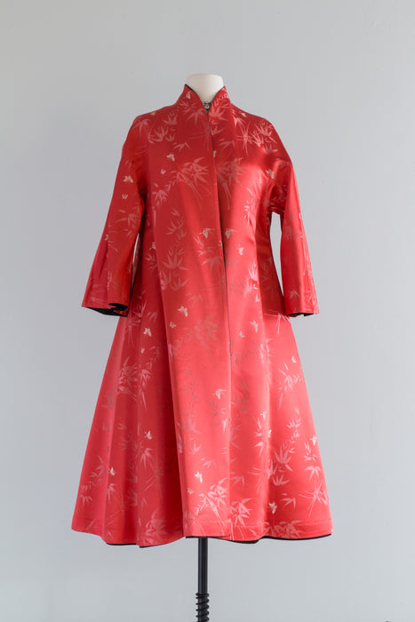 Fabulous 1950's Reversible Chinese Silk Evening Coat in Red and