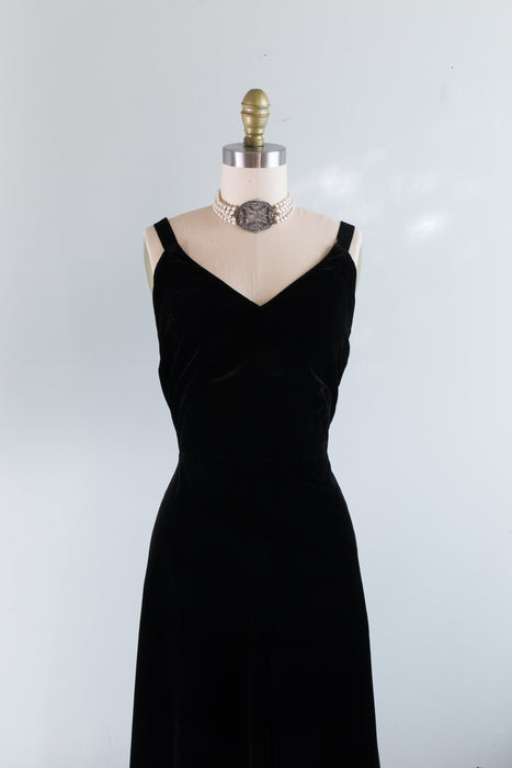 Elegant 1930's Black Silk Couture Evening Gown / Small