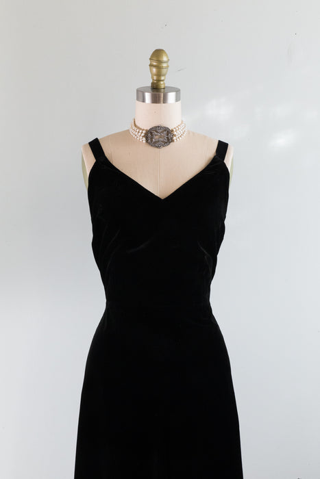 Elegant 1930's Black Silk Couture Evening Gown / Small