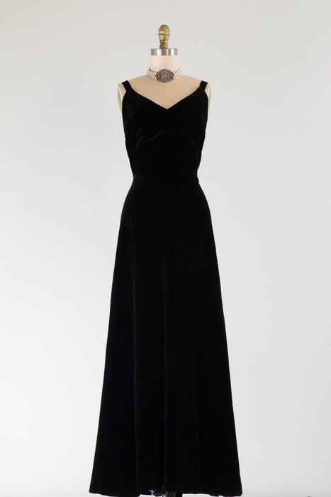 Elegant 1930's Black Silk Couture Evening Gown / Small