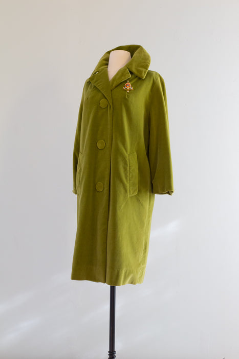 Fabulous 1960's Chartreuse Velvet Coat By Marguerite Rubel / ML