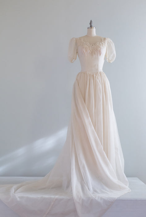 Fairytale 1930's Snow White Swiss Dot Wedding Gown / Small