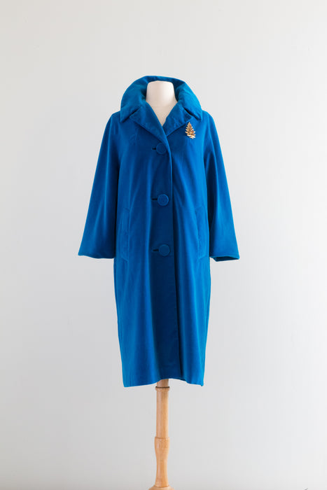 Fabulous 1960's Turquoise Velvet Coat By Marguerite Rubel / ML