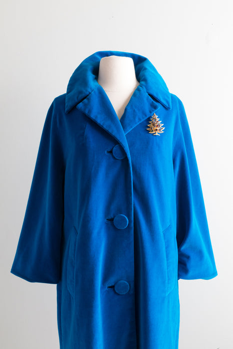 Fabulous 1960's Turquoise Velvet Coat By Marguerite Rubel / ML