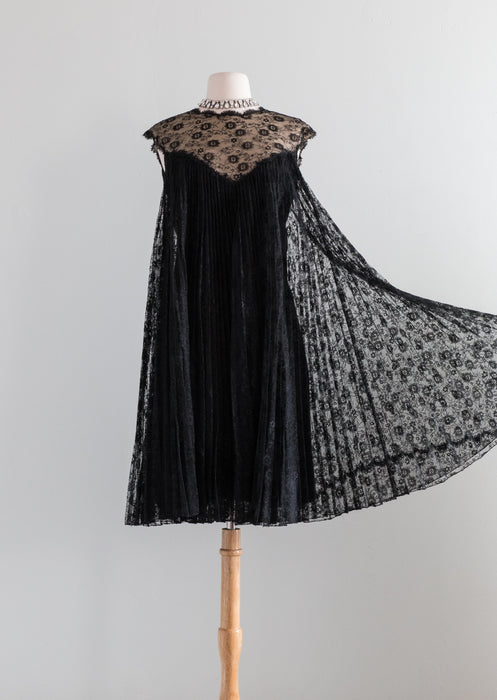 Fabulous 1960's Sarmi For I Magnin Pleated Lace Trapeze Cocktail Dress / Medium