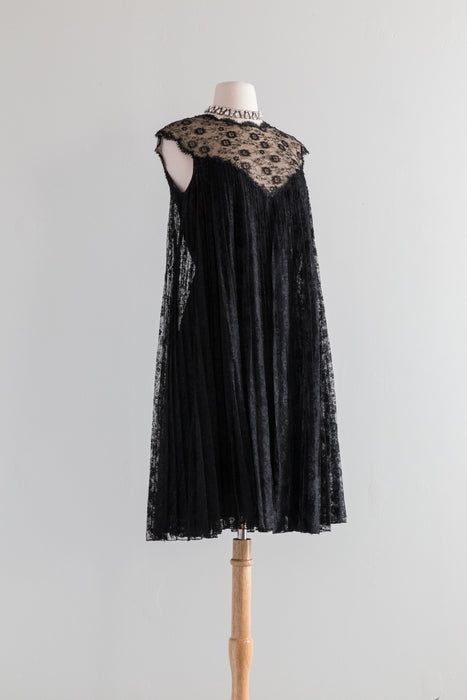 Fabulous 1960's Sarmi For I Magnin Pleated Lace Trapeze Cocktail Dress / Medium
