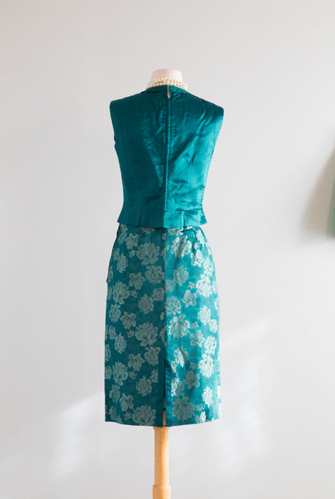 Emerald Green Floral Brocade Silk Three Piece Set By Royal Lynne / SM
