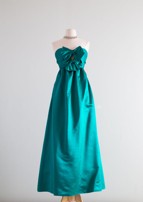 Vintage Emerald Green Silk Satin Evening Gown / XS