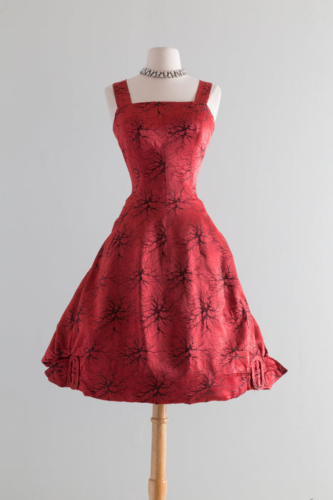 Wicked 1950's Frank Usher Crimson Cocktail Party Dress / Small