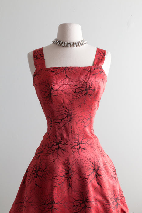 Wicked 1950's Frank Usher Crimson Cocktail Party Dress / Small