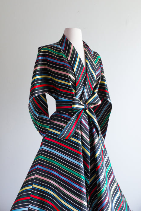 Fabulous Late 1940's Candy Striped Maxan Hostess Robe / Small Medium