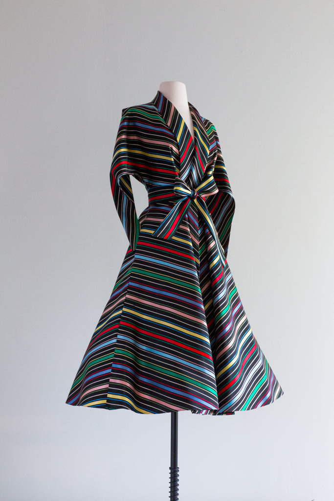 Fabulous Late 1940's Candy Striped Maxan Hostess Robe / Small
