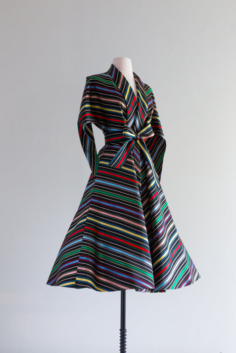 Fabulous Late 1940's Candy Striped Maxan Hostess Robe / Small Medium