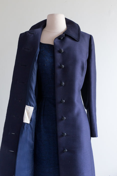 Elegant 1960's Navy Blue Silk Evening Coat By Robert Leonard / ML