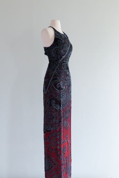 Stunning Crimson Ombre Silk Evening Gown / Medium