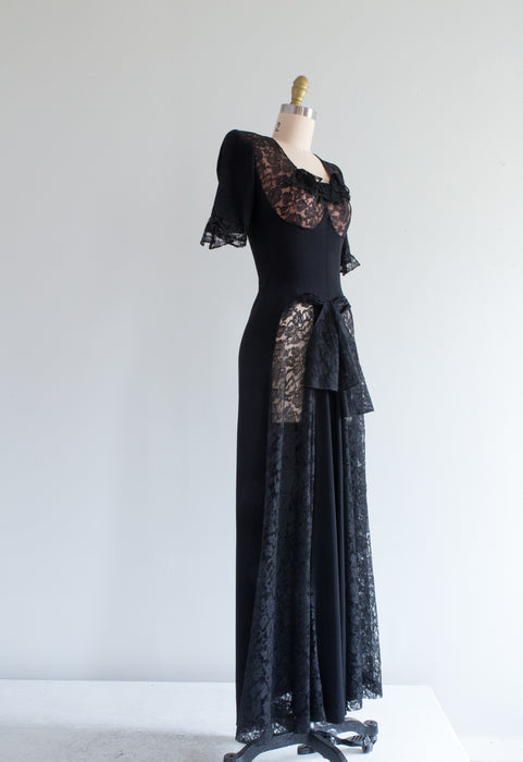 Rare 1940's Sophie Gimbel Silk Evening Gown With Illusion Lace / Small