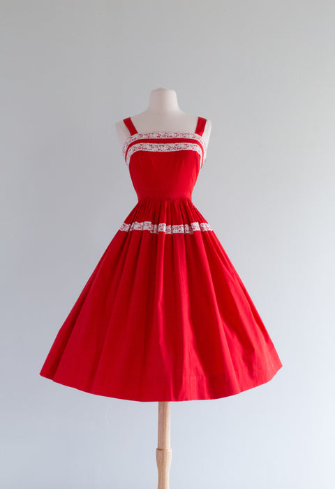 Darling 1950's Red and White Cotton Sundress / Small