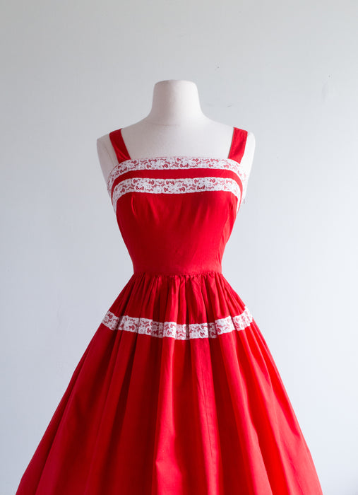 Darling 1950's Red and White Cotton Sundress / Small