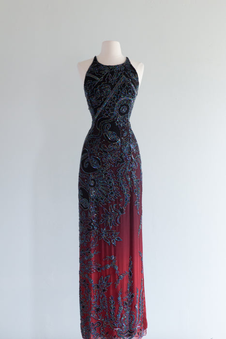 Stunning Crimson Ombre Silk Evening Gown / Medium