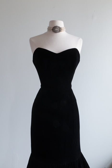 Sublime Vintage Black Velvet Mermaid Gown By Patricia Rhodes / Small