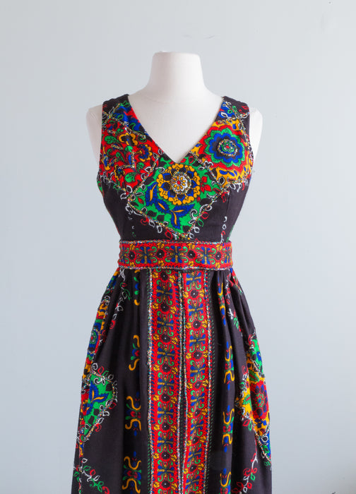 1960's Bohemian Holiday Maxi Dress / Small