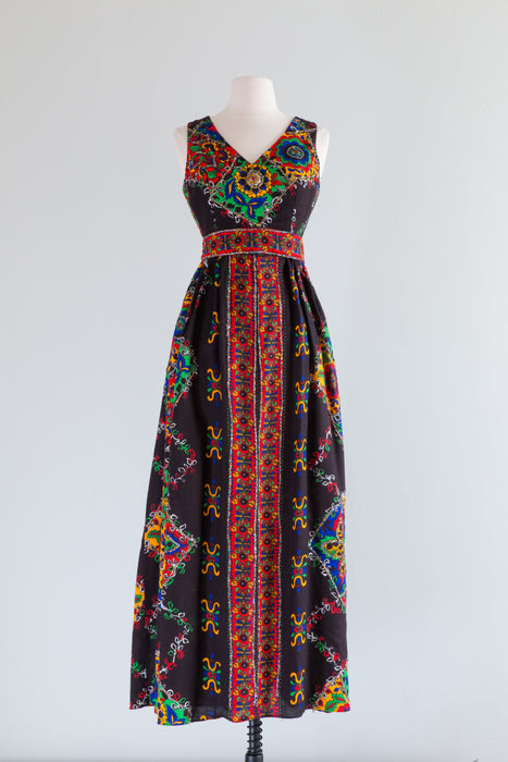 1960's Bohemian Holiday Maxi Dress / Small