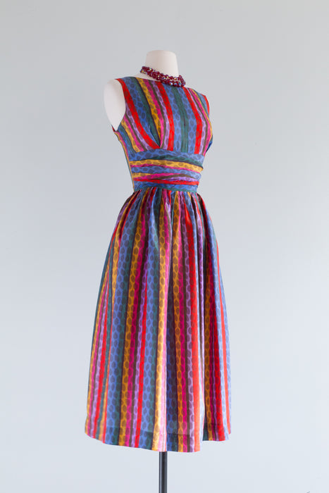 Vintage 1950's Silk Holiday Rainbow Dress by Betty Barclay / Medium