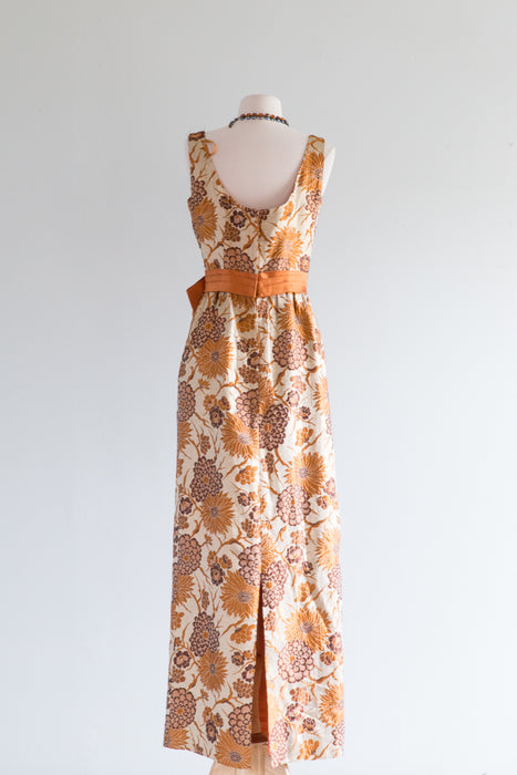 Stunning 1960's Metallic Gold & Copper Floral Brocade Evening Gown / Medium