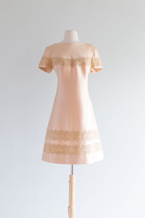 Elegant 1960's Prosecco Shantung Silk Cocktail Dress By Harmay / ML