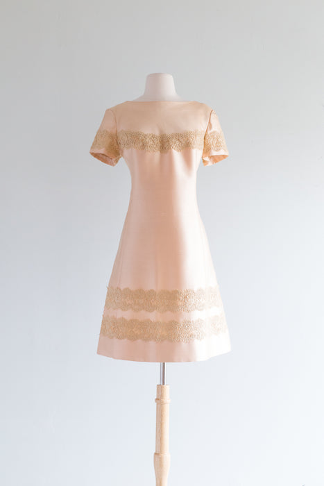 Elegant 1960's Prosecco Shantung Silk Cocktail Dress By Harmay / ML
