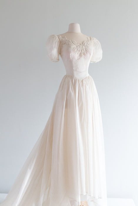 Fairytale 1930's Snow White Swiss Dot Wedding Gown / Small