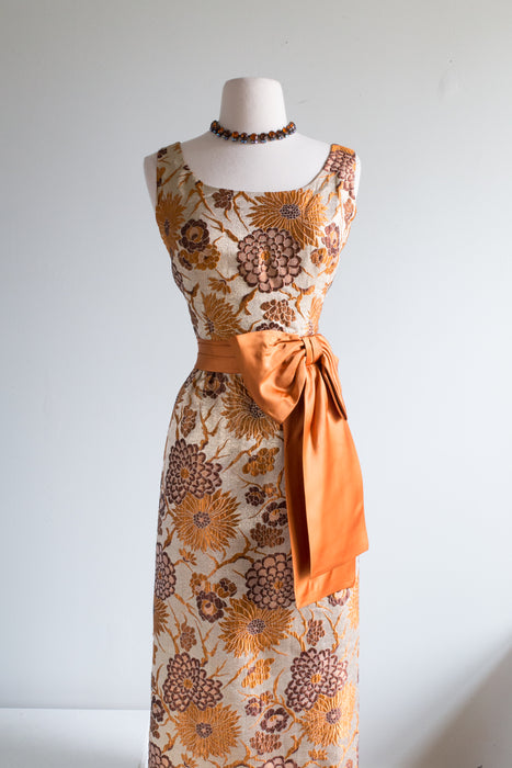Stunning 1960's Metallic Gold & Copper Floral Brocade Evening Gown / M – Xtabay Vintage Stunning 1960's Metallic Gold & Copper Floral Brocade Evening Gown / M – Xtabay Vintage