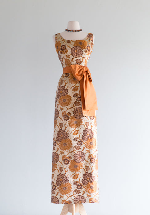 Stunning 1960's Metallic Gold & Copper Floral Brocade Evening Gown / Medium