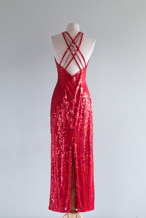 Fabulous Vintage Cherry Sequin Evening Gown / SM