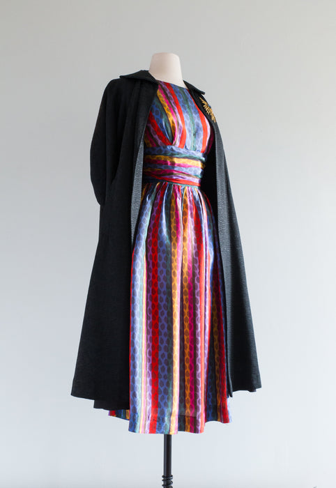 Vintage 1950's Silk Holiday Rainbow Dress by Betty Barclay / Medium