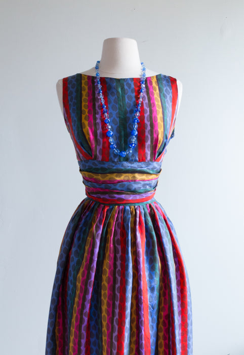 Vintage 1950's Silk Holiday Rainbow Dress by Betty Barclay / Medium