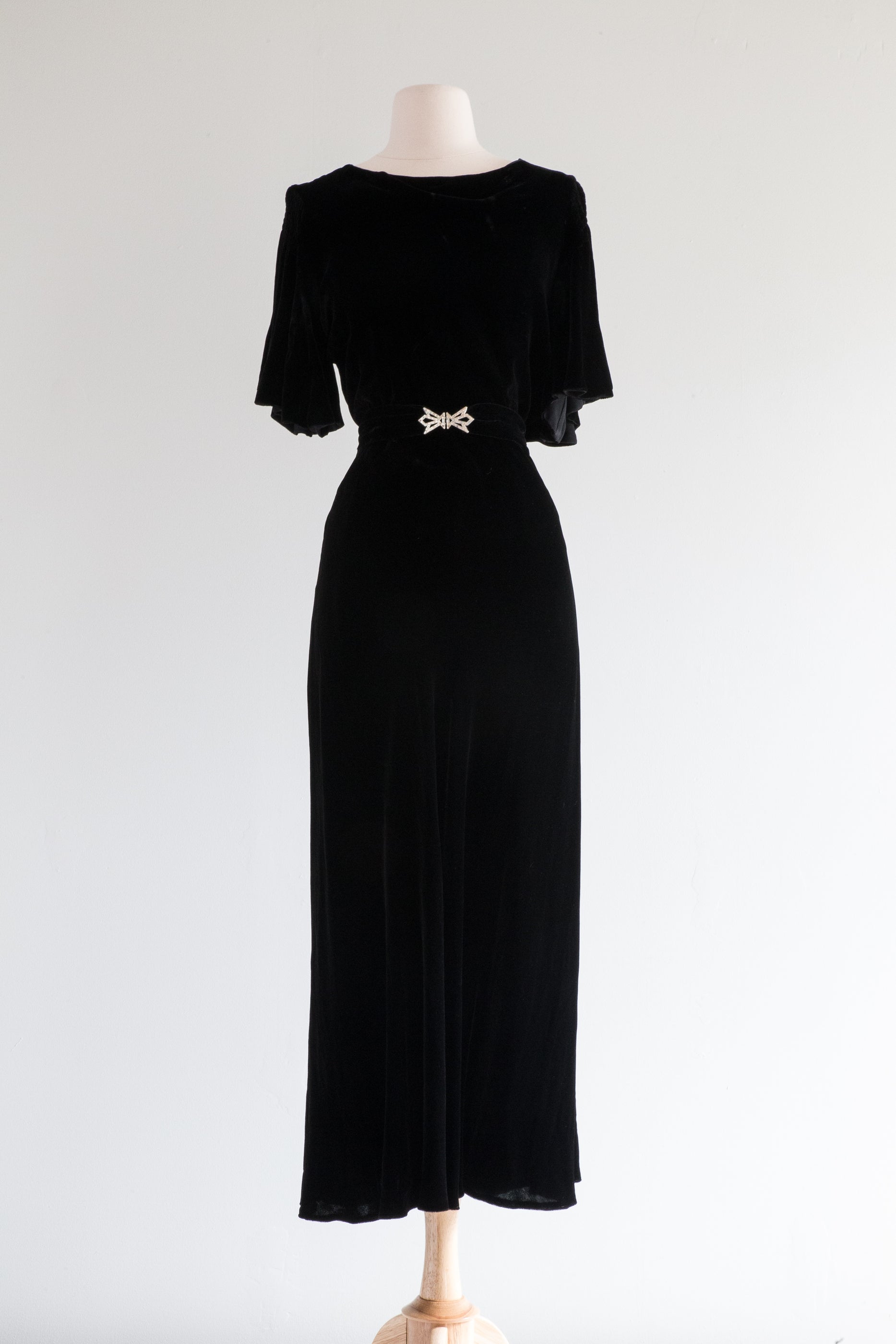 1930s Exceptional Black Silk Net Bias Gown