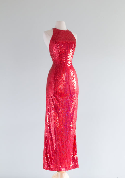 Fabulous Vintage Cherry Sequin Evening Gown / SM