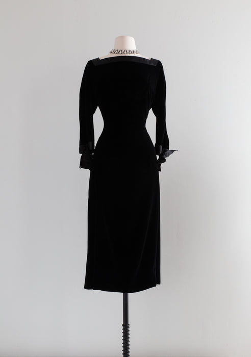 1950's Black Velvet Hourglass Cocktail Dress By Larry Aldrich  / Medium