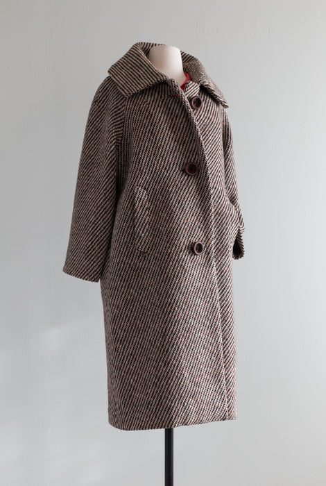 Cozy 1960's Herringbone Wool Coat by Victoria / ML