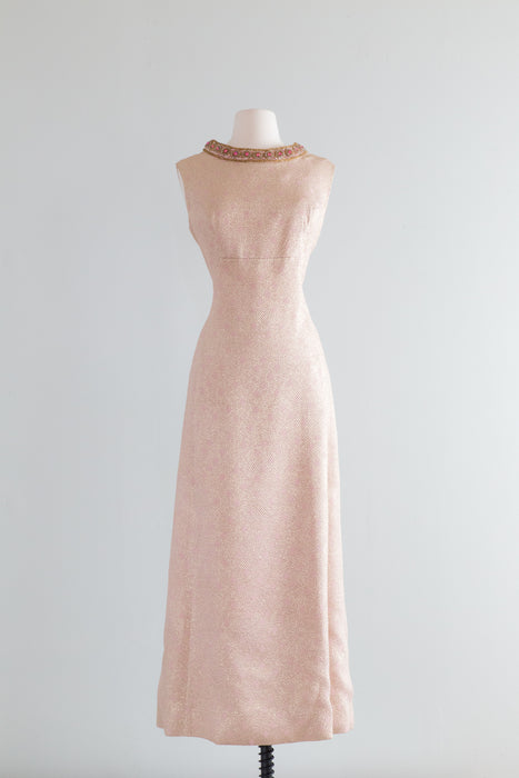 Elegant 1960's Royal Lynne Pink and Gold Evening Gown / Large Xtabay Vintage Elegant 1960's Royal Lynne Pink and Gold Evening Gown / Large Xtabay Vintage