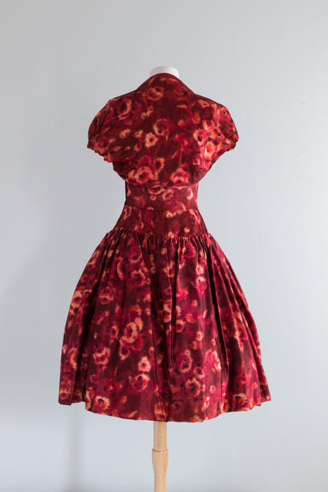 Spectacular 1950's Philip Hulitar Silk Evening Dress With Jacket / Small