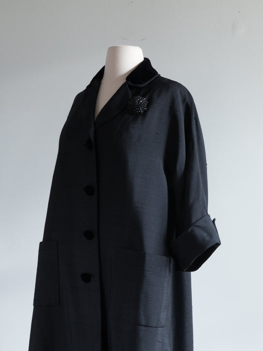 Elegant 1950's Silk & Velvet Evening Coat From Saks Fifth Ave. / M