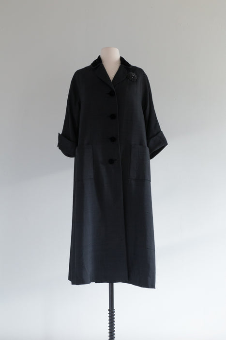 Elegant 1950's Silk & Velvet Evening Coat From Saks Fifth Ave. / M