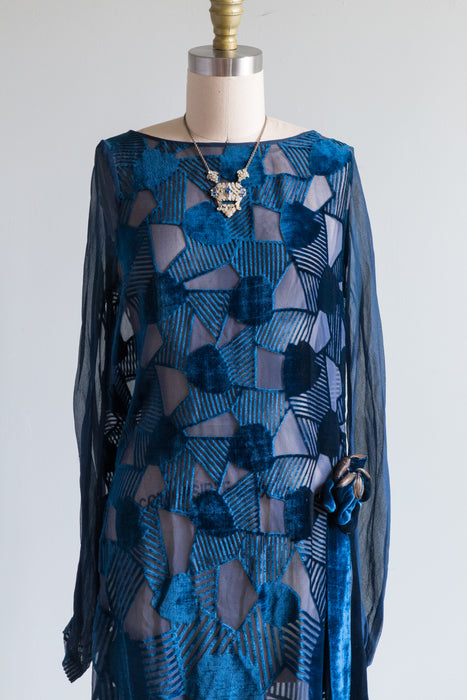 Dreamy 1920's Devore Velvet Evening Dress / XS