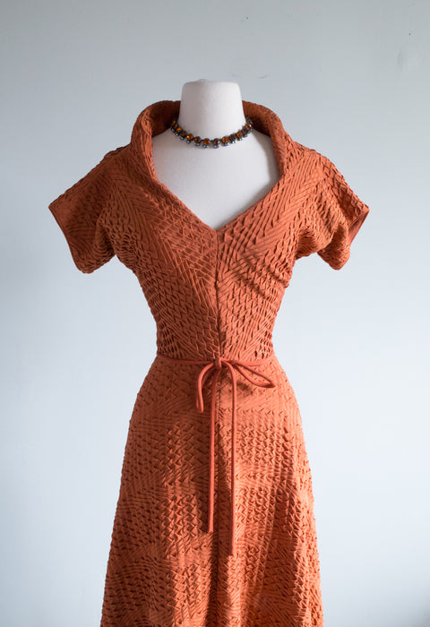 Stunning 1940's Ceil Chapman Cinnamon Evening Dress / Waist 26"