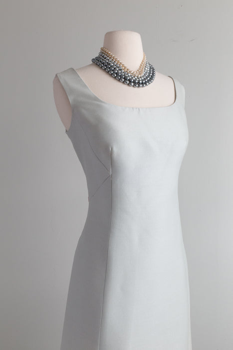 Vintage 1960's Shantung Silk Glass Blue Evening Dress / ML