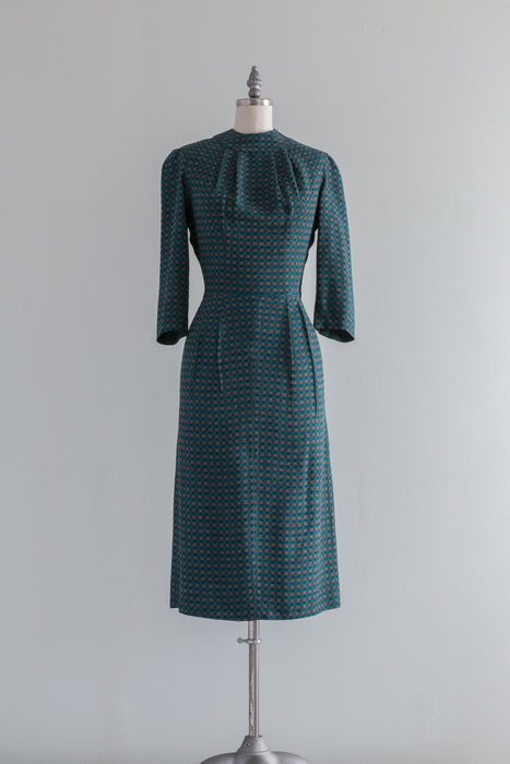 Lovely 1940's Emerald Checked Day To Night Dress / Small