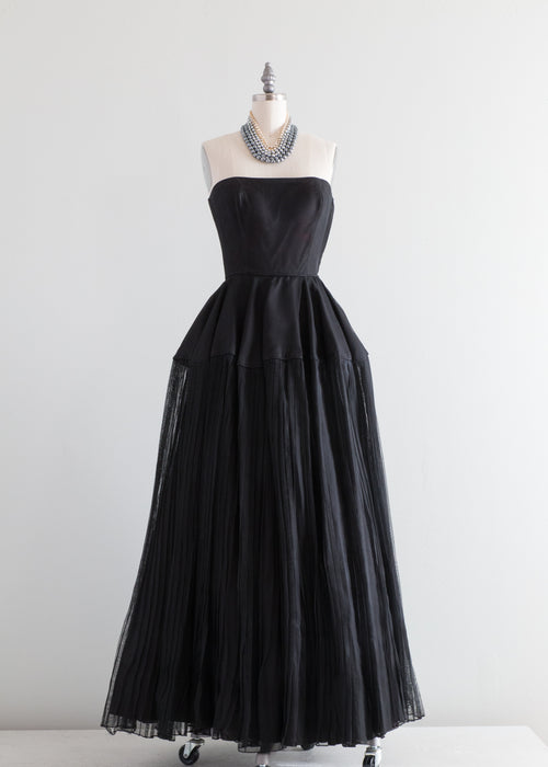 Iconic Early 1950's Ceil Chapman Strapless Black Evening Gown / Waist 26"